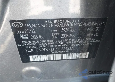 2018 Hyundai Elantra Se from USA, damaged, VIN 5NPD74LF2JH374537